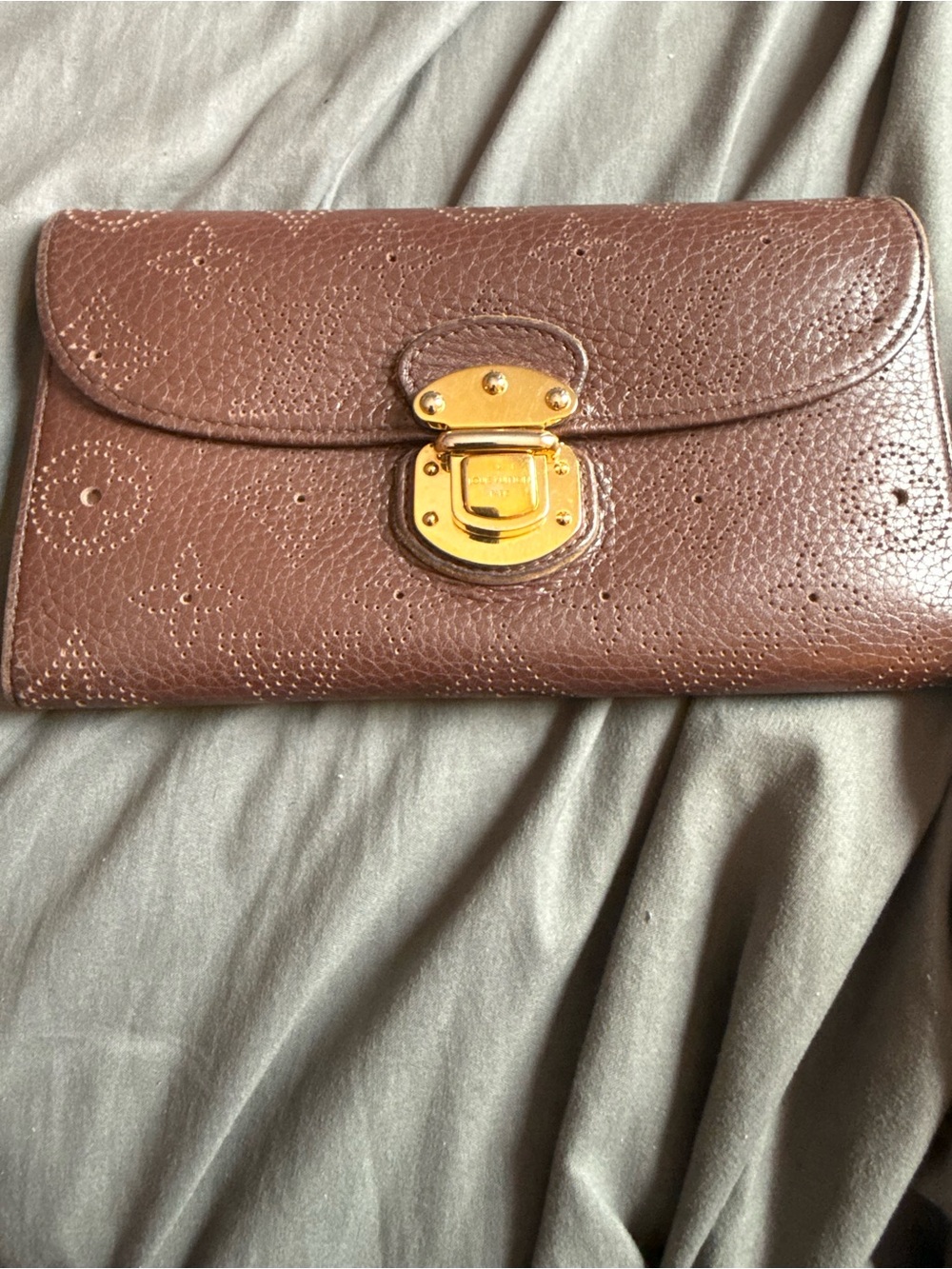 Louis Vuitton Brown Leather Wallet with Gold Hardware